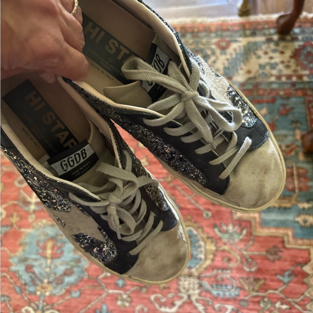 Golden Goose Women's Glitter Star Sneakers - Black and White - Picture 2 of 6